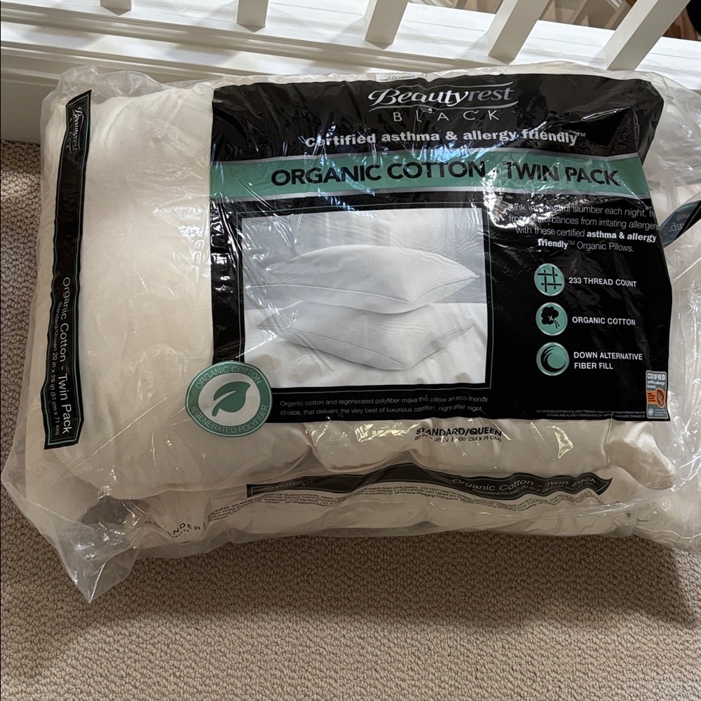 Organic Cotton Twin Pillow Pack - White (Brand: Beautyrest) - Picture 5 of 5